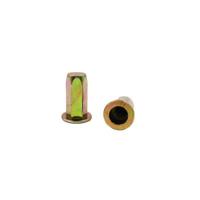 China M3-M12 Full Hexagon Body Rivet Flat Insert External Insert Nut Carbon Steel End Rivet Extracting Blind Nut With Yellow Galvanized for sale