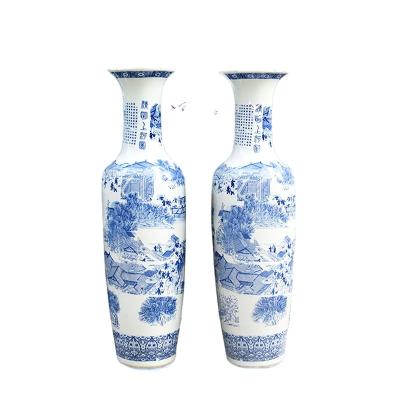 China Blue Ware Ceramic Vases and White Porcelain Vase Qingming Shanghe Chinese Style Floor Vase Ceramic Ornaments for sale