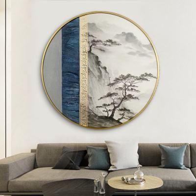 China Modern New Chinese style Zen landscape mural sofa background modern decorative painting porch circular hanging painting for sale