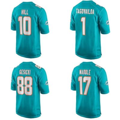 China Miami City Team Club Uniform Stitched American Football Jersey Custom Dolphin QUICK DRY Aqua Game 1 Tagovailoa 13 Marino 17 Waddl e for sale