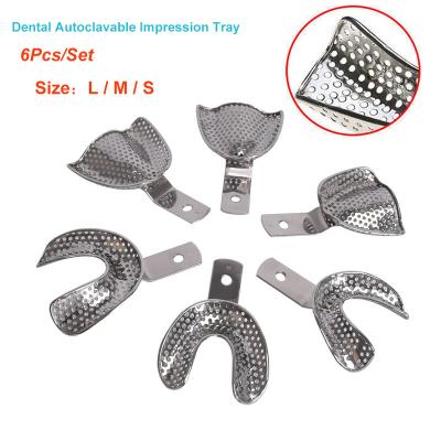 China Hosptial 6Pcs/Set Metal Printing Tray Stainless Steel Edentulous Teeth Holder Trays S/M/L Dental Autoclavable Dentist Tool Instruments for sale