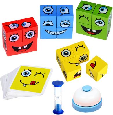 China TT138 Educational Wooden Toy Expression Matching Block Puzzles Wooden Face-Changing Magic Cube Building Block Wooden Expression Puzzle Cube for sale