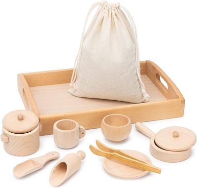 China Eco-friendly Montessori Toys Non-Toxic Kids Play House Simulation Toy Wooden Kitchen Set Educational Toy 12 Pieces With Wooden Tray for sale