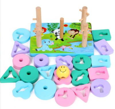 China Eco-Friendly Non-Toxic Wholesale Wooden Stacking Toys For Toddlers Building Block Sets Montessori Educational Toys For Toddlers Train Color Recognition for sale