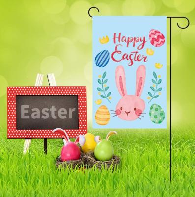 China Happy Easter Pongee/Burlap Flags JW017 For Outdoor Spring Double Sided Yard Flag Signs Festival Garden Decorative Flag for sale