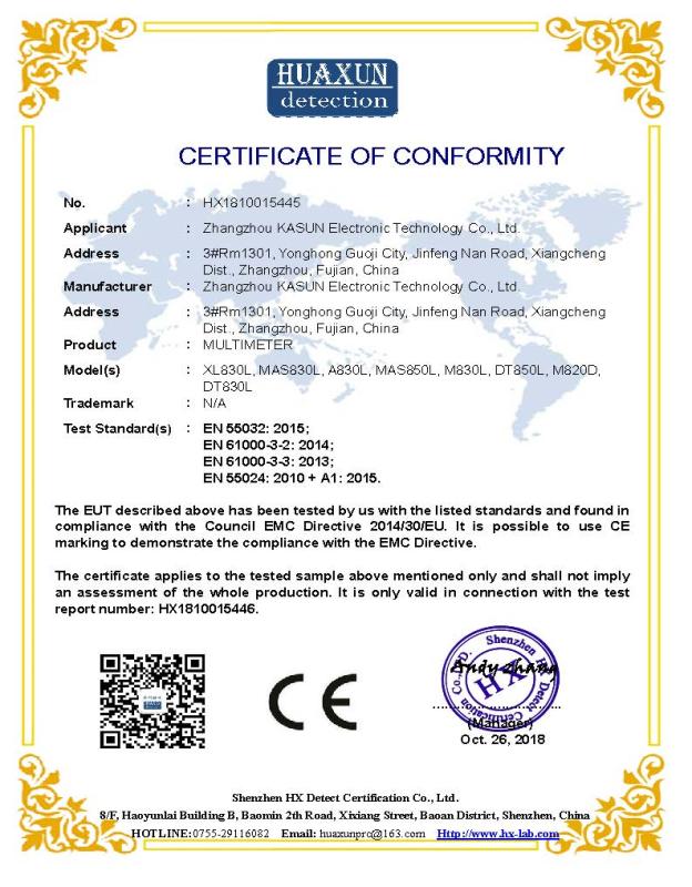 CE - Zhangzhou KASUN Electronic Technology Co., Ltd.