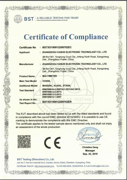 CE - Zhangzhou KASUN Electronic Technology Co., Ltd.