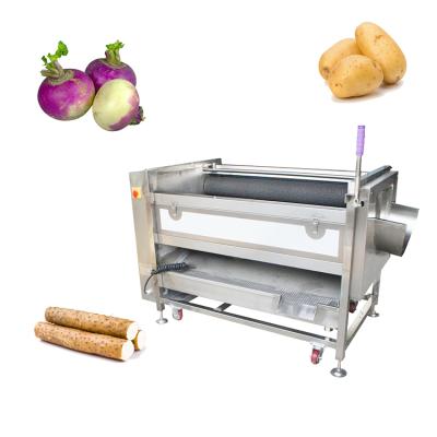 China Automatic Potato Carrot Roller Brush Discharge Root Vegetable Cleaning Peeling Machine for sale