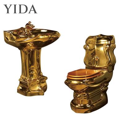 China Automatic operation bathroom luxury life color gold toilet set, gold dragon toilet basin manufacture in china for sale