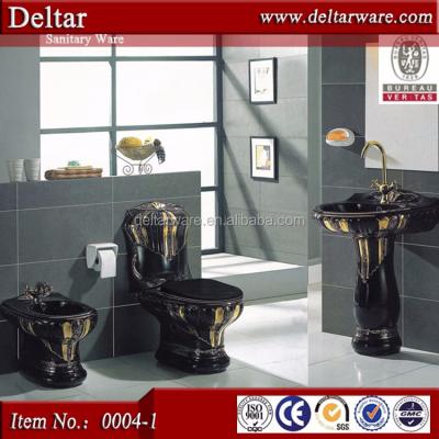 China Double-flush Black and Gold Color Toilet Suite, Royal Ceramic WC Two Piece Toilet, Foshan Toilet Basin for sale