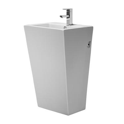 China Free Factory Wholesale High Grade Floor Standing Pedestal Sink, Bathroom One Piece Ceramic Hand Basin for sale