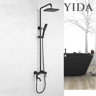 China With Sliding Bar Bathroom Black Bath Mixer System And Shower Head Luxurious Shower Set Black for sale