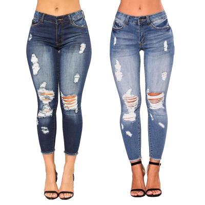 China New Street Style Breathable Denim Ripped Jeans Patched Pants Stretch Ragged Jeans Ripped Holes Jeans Women Pants Denim Distressed for sale