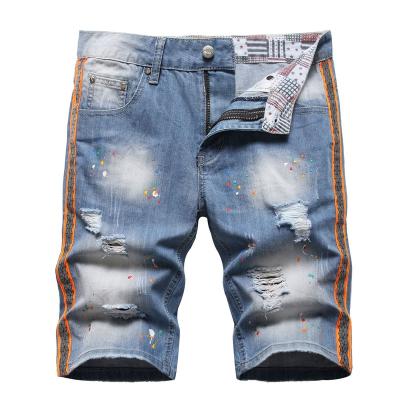 China Amazon Viable Custom Mens Distressed High Street Ripped Patch To Destroy Jumpsuits Beggar Jeans Pants Workwear Stretch Denim Shorts Men 2022 for sale