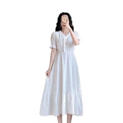 China Elegant Ruffles Women's Breathable Dresses Sheath Summer A Line V Neck Long Dress White Dress for sale