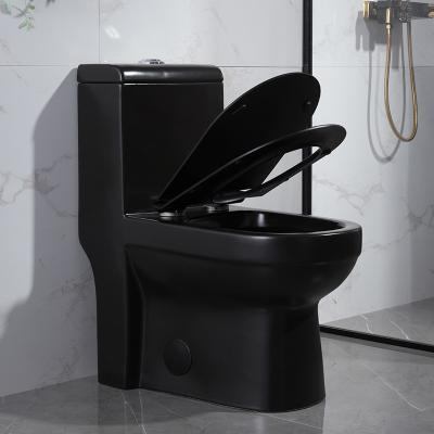 China Hotel Siphonic One Piece Toilet Top Flush Floor Mounted Black 690x360x810mm for sale