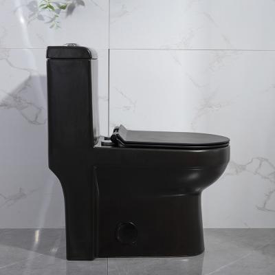 China Flacher amerikanischer Standardeinteiler verlängerte Toilette hohes schwarzes 1.6Gpf zu verkaufen