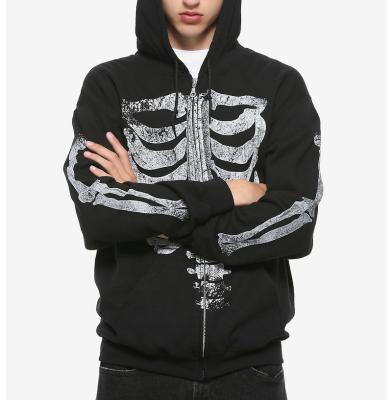 China Anti-pilling Skeleton Black Graphics Anti-pilling Rhinestone Transfers Full Hoodie Men's Custom Rhinestone White Zipper Up Hoodie for sale