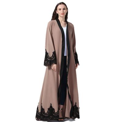 China Wholesale Polyester Open Front Ethnic Clothing Islamic Clothing Lace Up Dubai Abaya Kimono For Muslim Women for sale