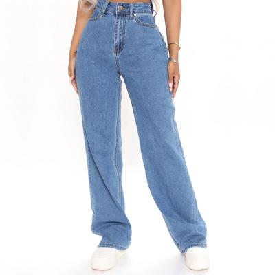 China Breathable Custom 100% Cotton Straight Washed Plus Size Wide Leg High Waist Womens Jeans for sale