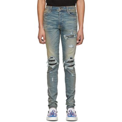 China New Fashion Slim Fit Distressed Jeans Pants Custom Logo Slim Fit Mens Breathable Jeans for sale