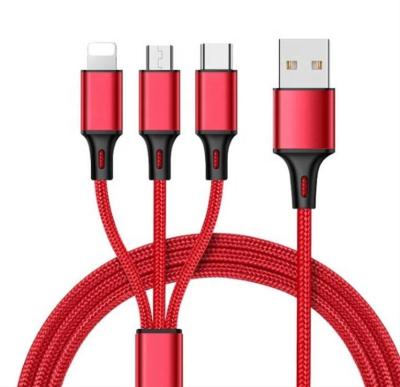 China MP3/MP4 Player 2021Hot Bulk High Quality 5V 2.4A 3 In 1 USB Cable Nylon Braided Charger Cable Android Micro / Type-C USB Cable Quick Charging Cord for sale