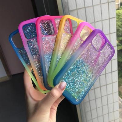 China OEM Shockproof New Arrival Colorful Gradient Diamond Quicksand Liquid Glitter Phone Case Cover For iPhone 11 12 13 Samsung Huawei Xiaomi for sale