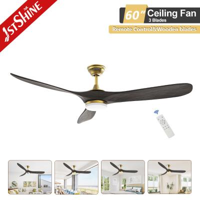 China 60 Inches Luxury 3 Wooden Blades Ceiling Light With Fan Quiet Dc Motor for sale