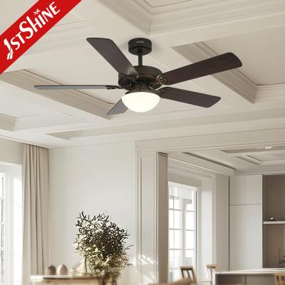 China Rustic Led Ceiling Fan Light 5 MDF Blade Low Noise DC Motor Low Voltage for sale