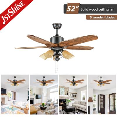 China OEM Energy Saving Pull Switch Ceiling Fan With 5 Wooden Blades for sale