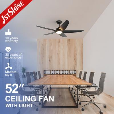 China Black LED Ceiling Fan With Dimmable Light 5 Plastic Blades Remote Control for sale