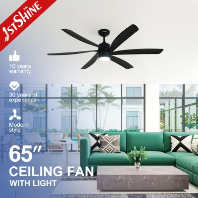 China Más grande 6 Abs cuchillas ventilador de techo moderno LED luz negro alto volumen de aire 65 pulgadas en venta