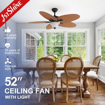 China 52 Inches DC Motor Tropical Style Decorative Ceiling Fan Remote Control 5 Blades Ceiling Fan for sale