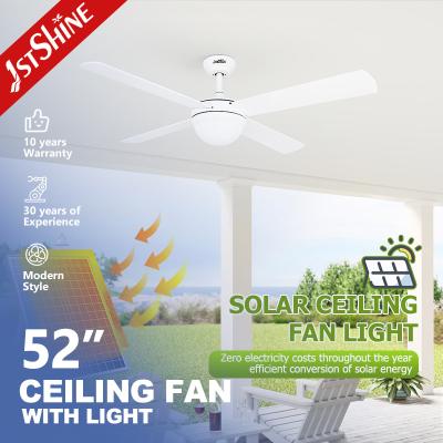 China LED Solar Ceiling Fan Energy Saving Dc Motor 6 Speeds White Mdf Blade for sale