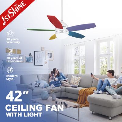 China OEM 5 Colorful MDF Blades Modern Ceiling Fan With Light AC Motor for sale