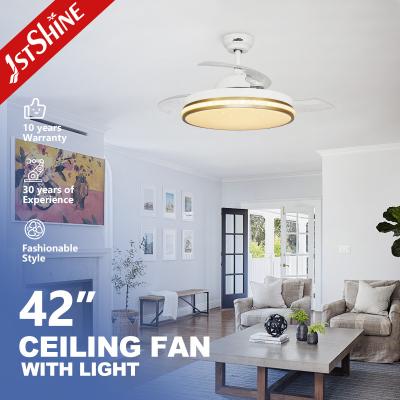 China 42 Inch Smart Small Retractable LED Light Ceiling Fan Wifi Control For Bedroom for sale