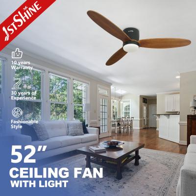 China Dimmable 5 Speed 52in LED Ceiling Fan With 3 Solid Wood Blades for sale