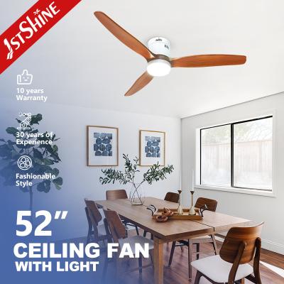 China Indoor Solid Wood Blades Flush 52 Inch Ceiling Fan With Light And Remote for sale