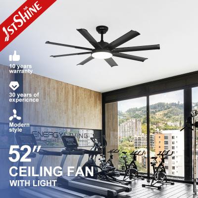 China Smart Control Metal Blade Black Ceiling Fan Light With Light 110V Hight Power for sale