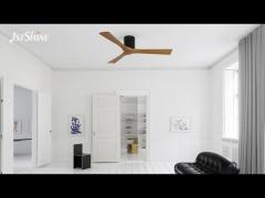 Decorative Ceiling Fan With Solid Wood Blade Black Finish Flush Mount