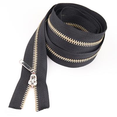 China Custom Workable End 5# Metal Gold Long White Black Chain Brass Narrow Zipper In Zipper For Jeans Jacket Clothes for sale