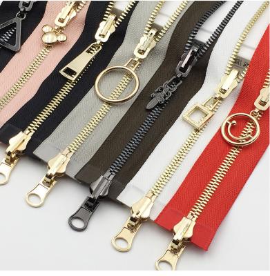 China Other Custom Metal Zipper Gold Brass Auto Lock Open End Long Chain Zipper For Clothing Pocket Garment Shoe for sale