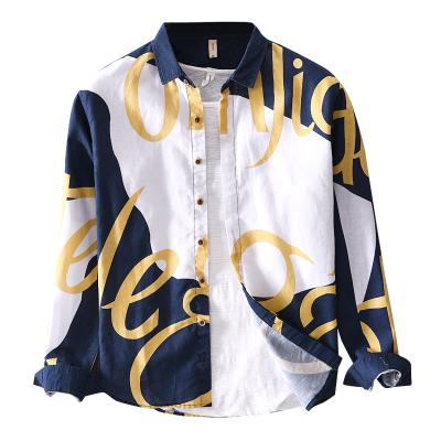 China Anti-pilling Cotton Printing Loose Shirt Men 2021 New Long Sleeve Casual Shirt Men for sale