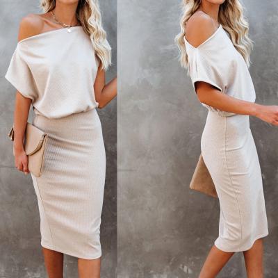 China Anti-wrinkle Plain Color Off-Shoulder Elegant Dresses Slim Fit Ladies for sale