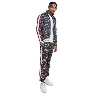 China Custom Anti-Wrinkle Mens Sportswear Two Pieces Set With Side Trim Printed Zipper Sweatpants Jacket And Pants For Men for sale