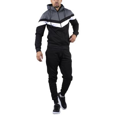 China Custom Color Block Anti-Wrinkle Zipper Tight Sportswear Two-Piece V-Piece Suit Men's Jogging Hoodie Suit for sale