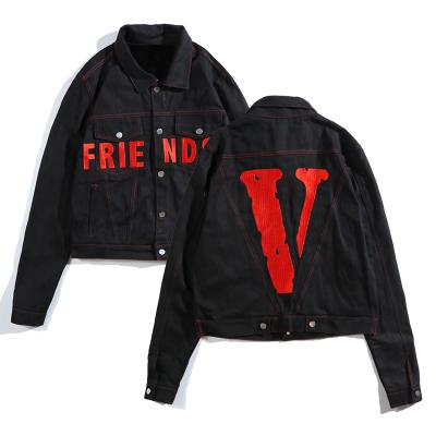 China QUICK DRY Custom Logo Black Printed Jacket Embroidered Denim Jacket For Men for sale