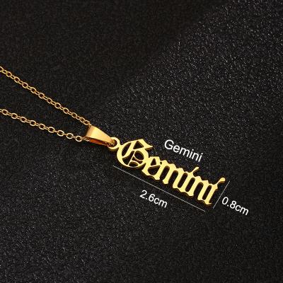 China Punk Custom 18k Gold Plated Stainless Steel Initial 12 Zodiacs Name Letter Necklace Jewelry for sale