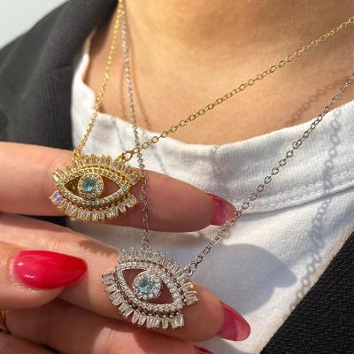 China Zircon Evil Eye Punk Brass Gold Plated Necklace Jewelry for sale