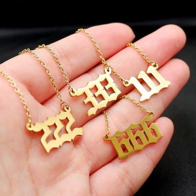 China Punk Non Tarnish 18k Gold Plated Stainless Steel 111-999 Angle Angel Number Necklace for sale